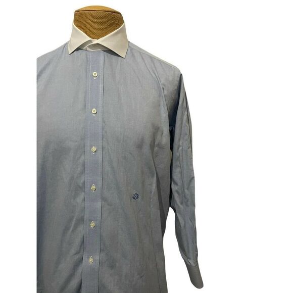 INDIVIDUALIZED SHIRTS Dress Shirt Blue White Contrast Collar Oxford Size 16 - Picture 4 of 12